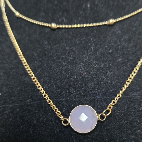 Rose Quartz Natural Beveled Pendant Gold Layered Necklace 8"/16" - Picture 3 of 6